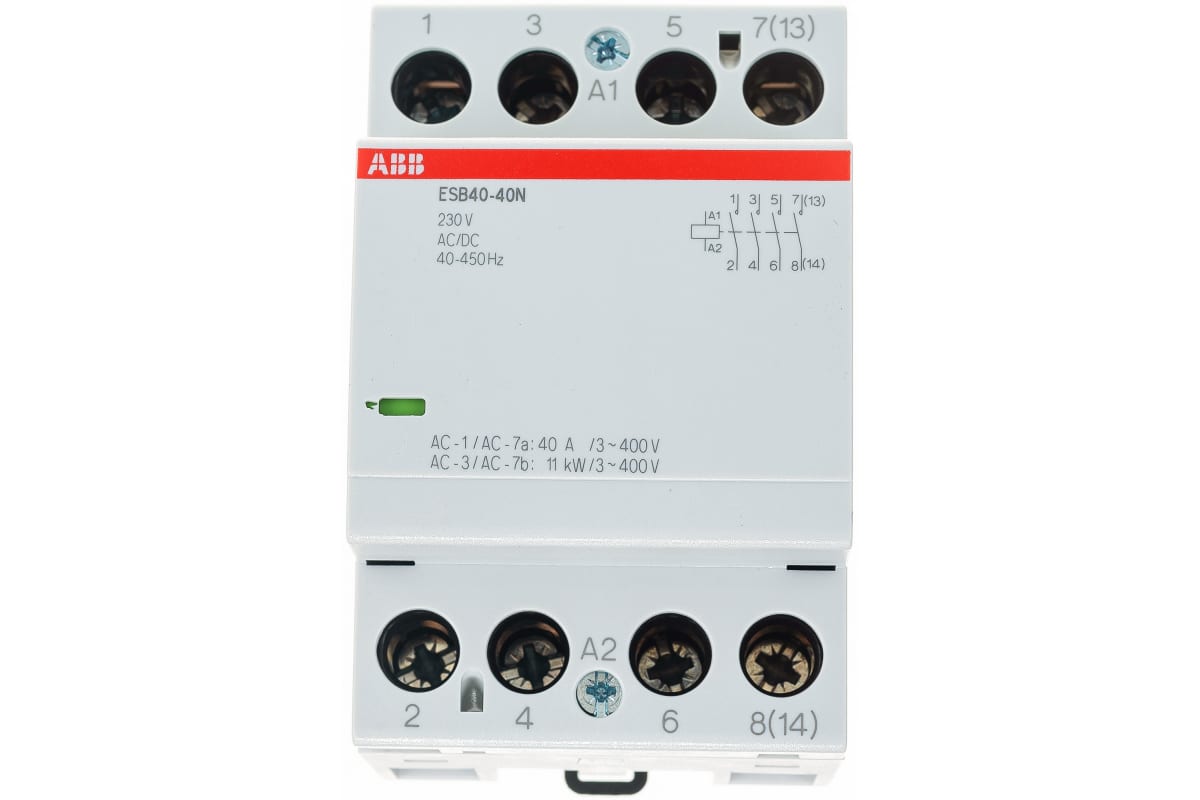 фото Контактор abb esb40-40n-06, модульный, 40а ас-1 4но, катушка 230в, ac/dc, 1sae341111r0640