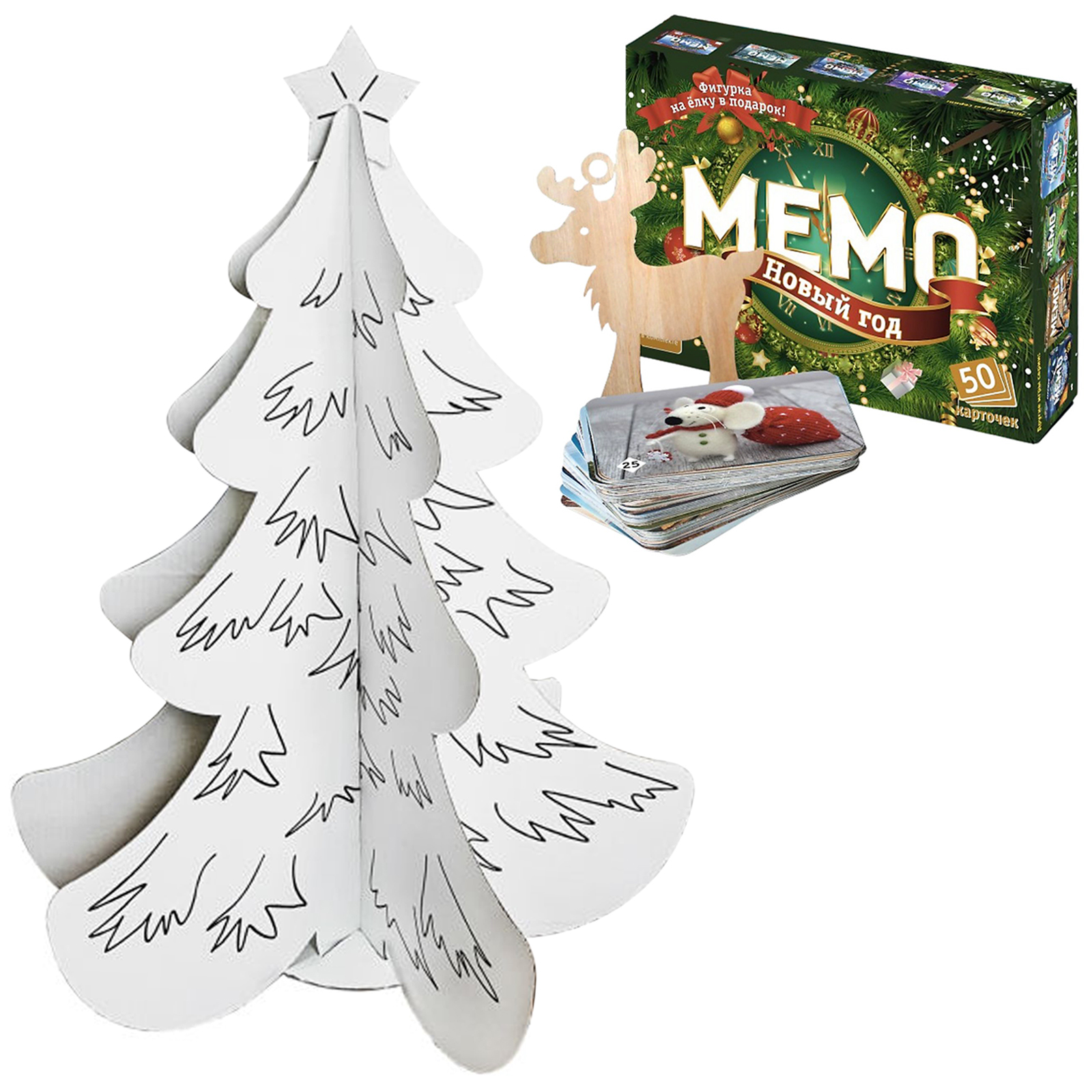 

Набор настольных игр Нескучные Игры Мемо Новый год, Картонная Елочка