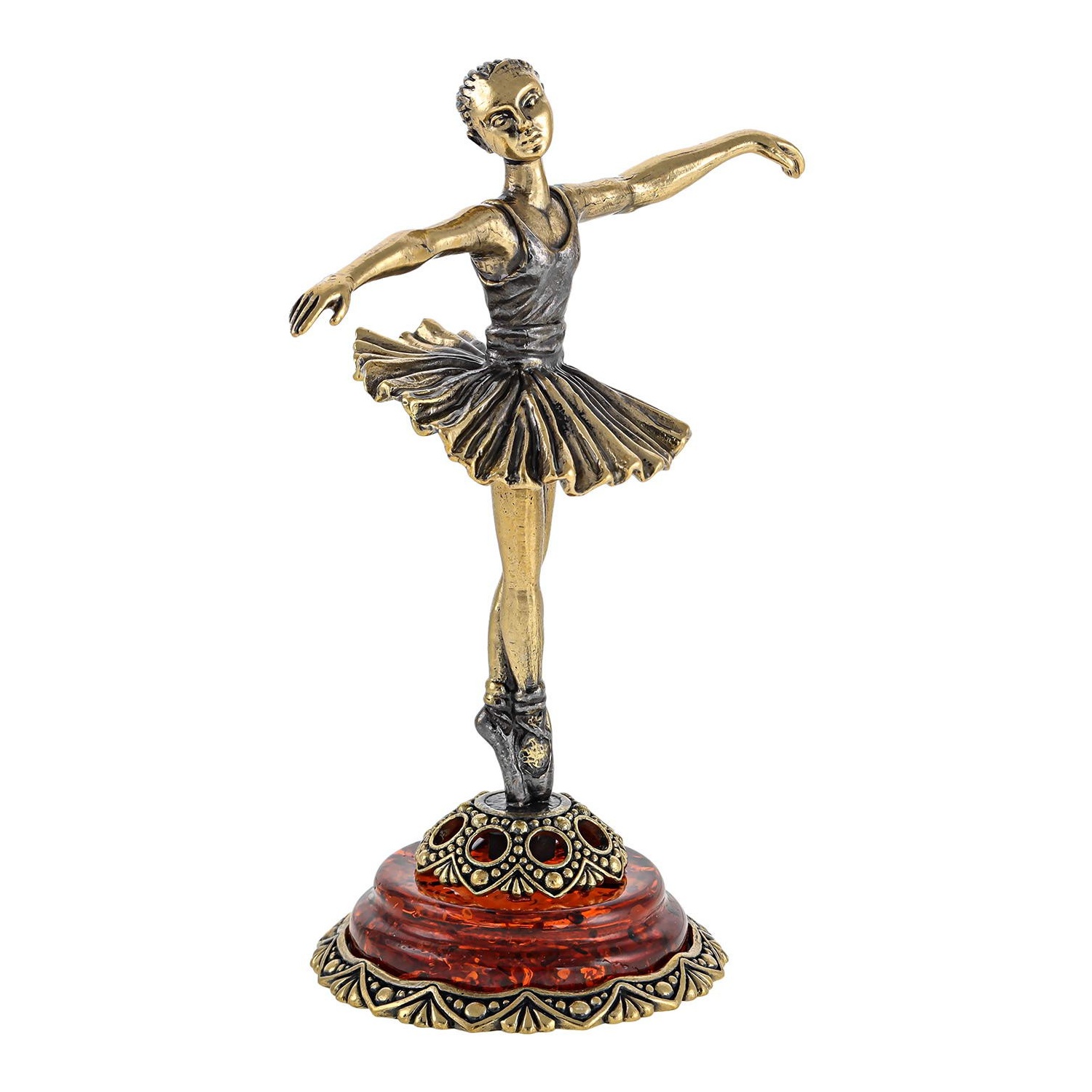 фото Латунная статуэтка с янтарем балерина "торжество грации" nobrand