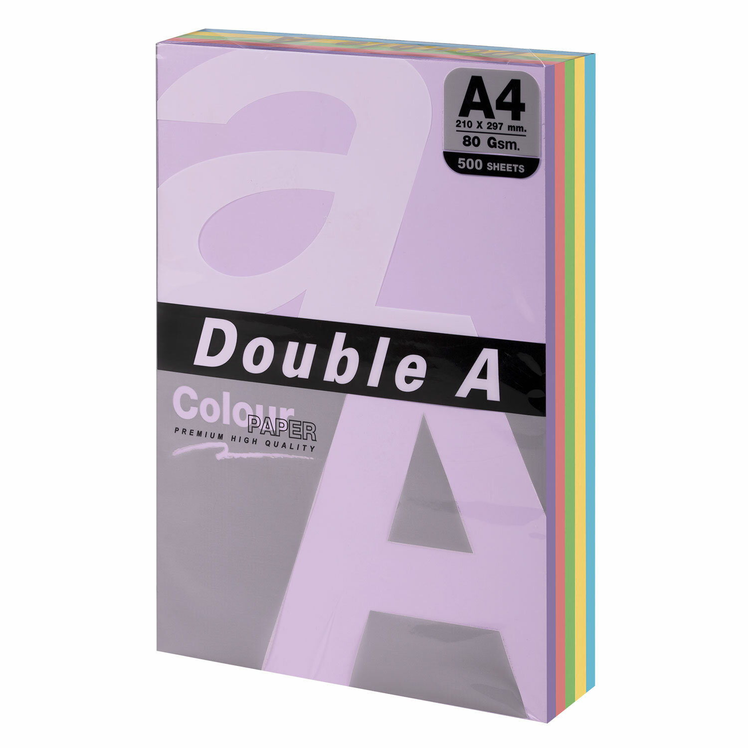 

Бумага цветная DOUBLE A, А4, 80 г/м2, 5 цветов x 100 листов, микс пастель, Разноцветный, 8858741723519