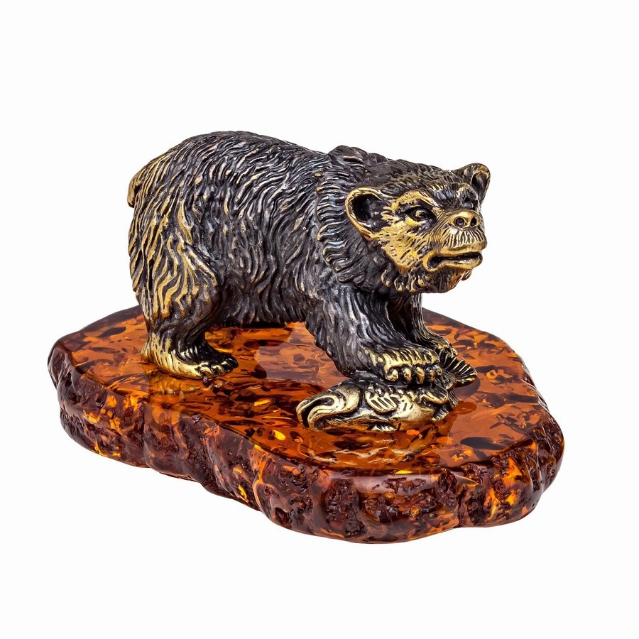 

Статуэтка из латуни и янтаря "Медведь на охоте", Бронзовый