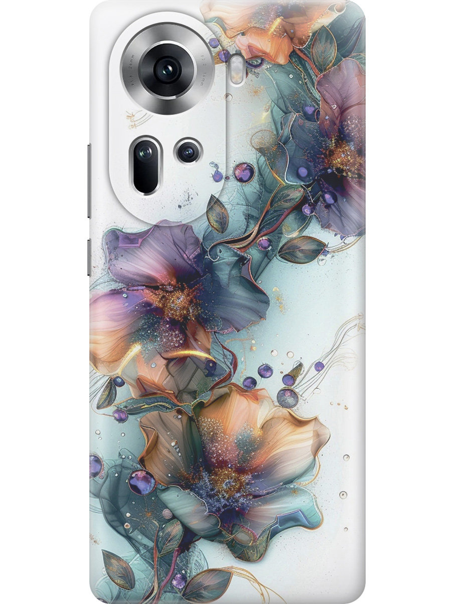 

Силиконовый чехол на Oppo Reno11 с принтом "Мистические цветы", Прозрачный;белый;зеленый, 782630623