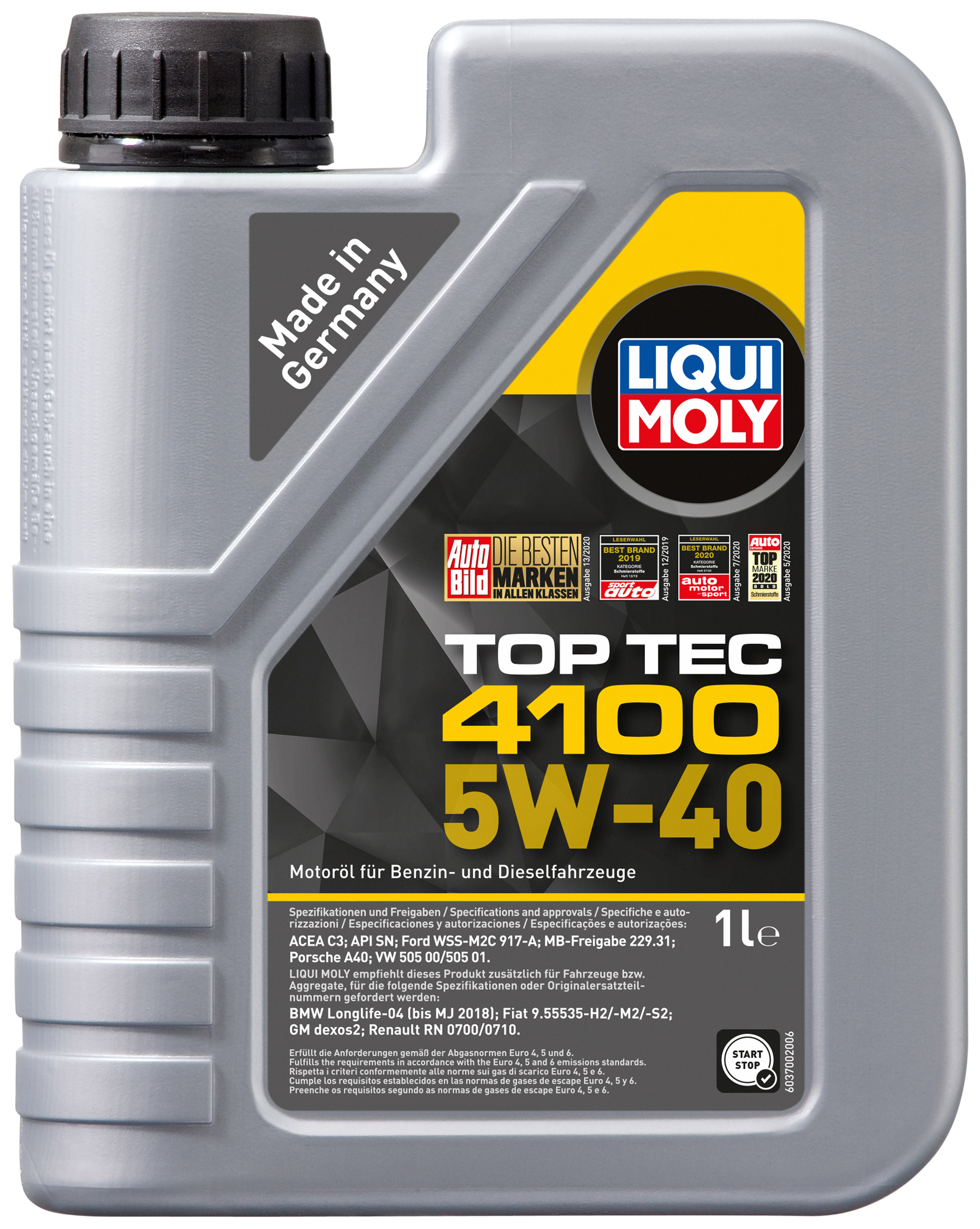 

LIQUI MOLY Масло моторное 5W40 синт. Top Tec 4100 A3/B4/C3 CF/SN (1л) (LIQUI-MOLY)