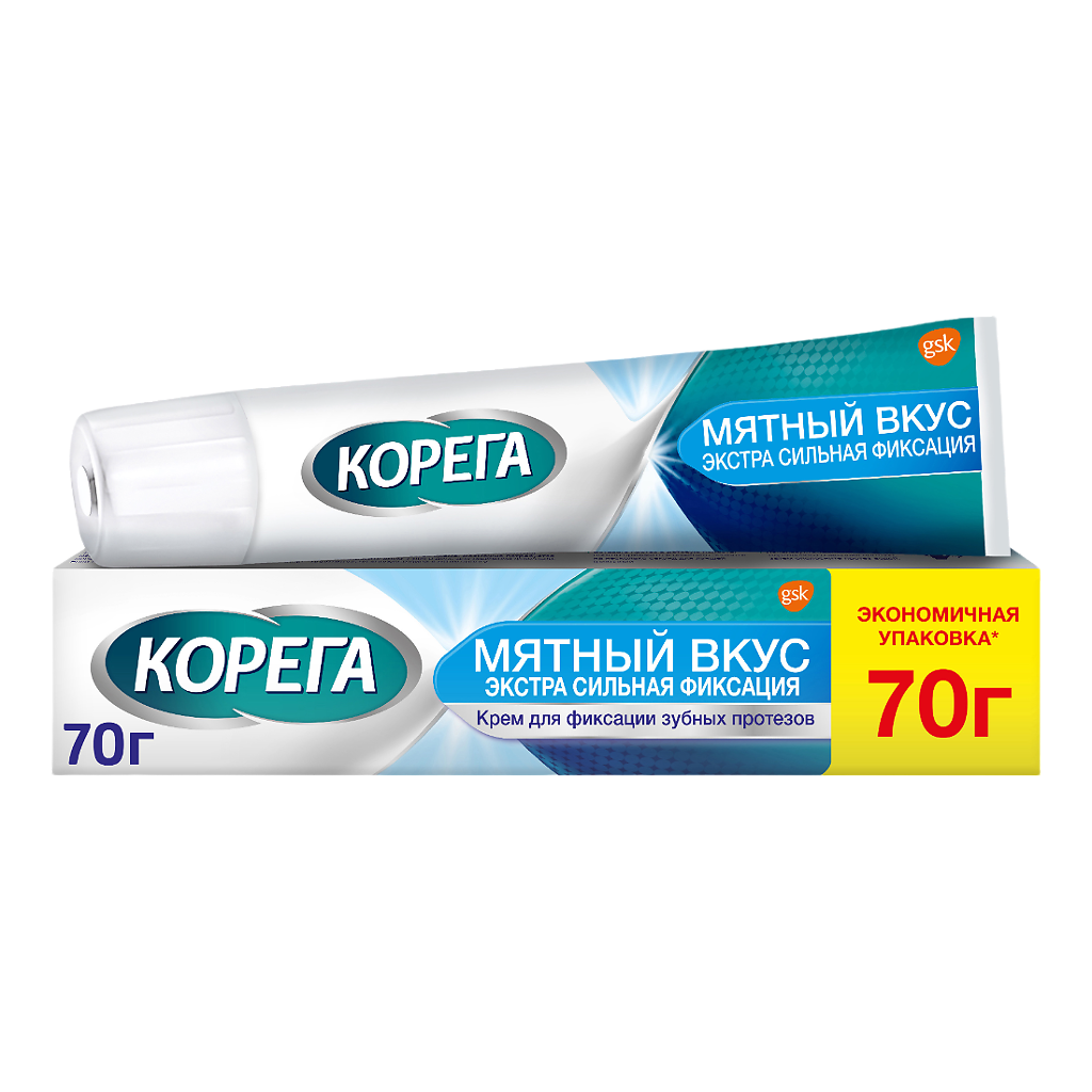 Корега Экстра сильный мятный, крем для фиксации зубных протезов, 70 г 1 шт