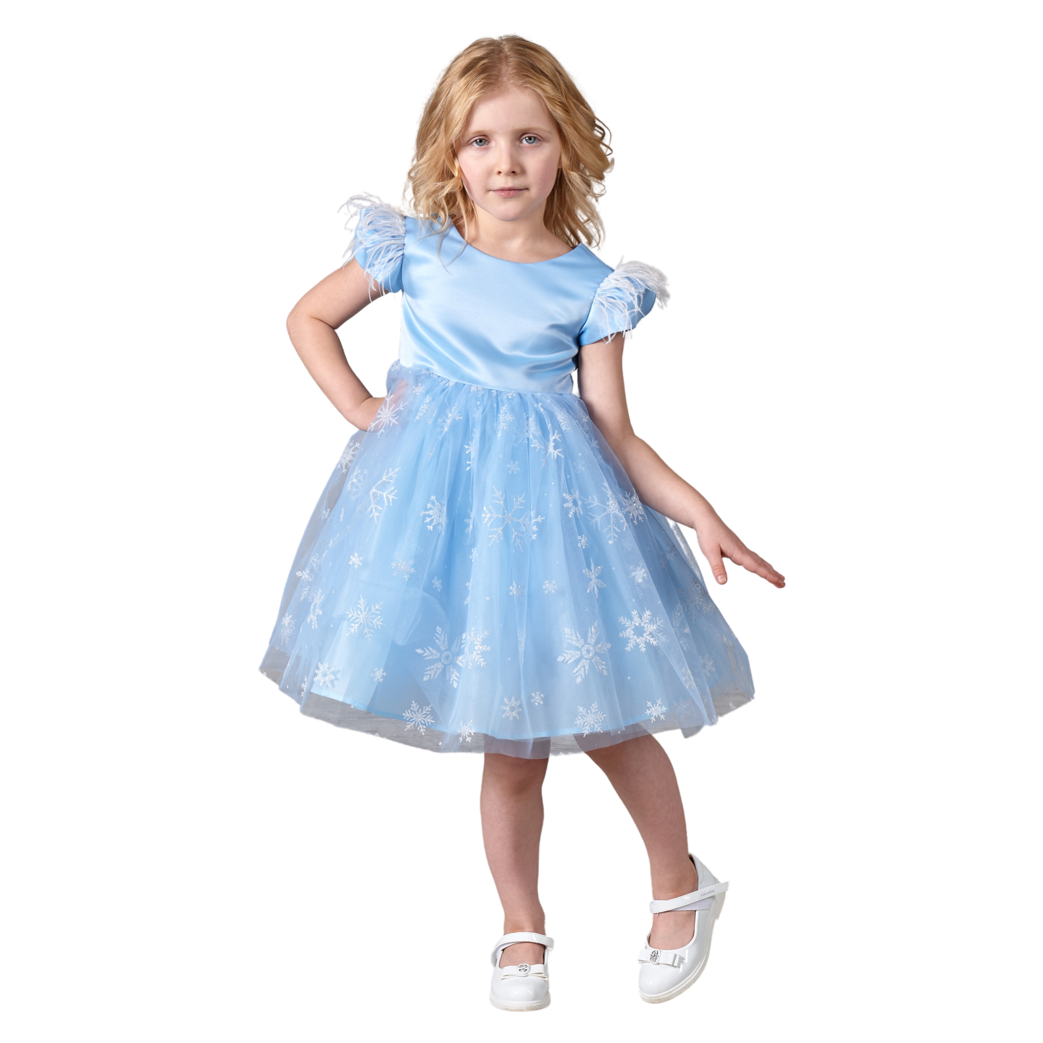 Платье детское Светланка Подарок Снежинки, голубой, 110