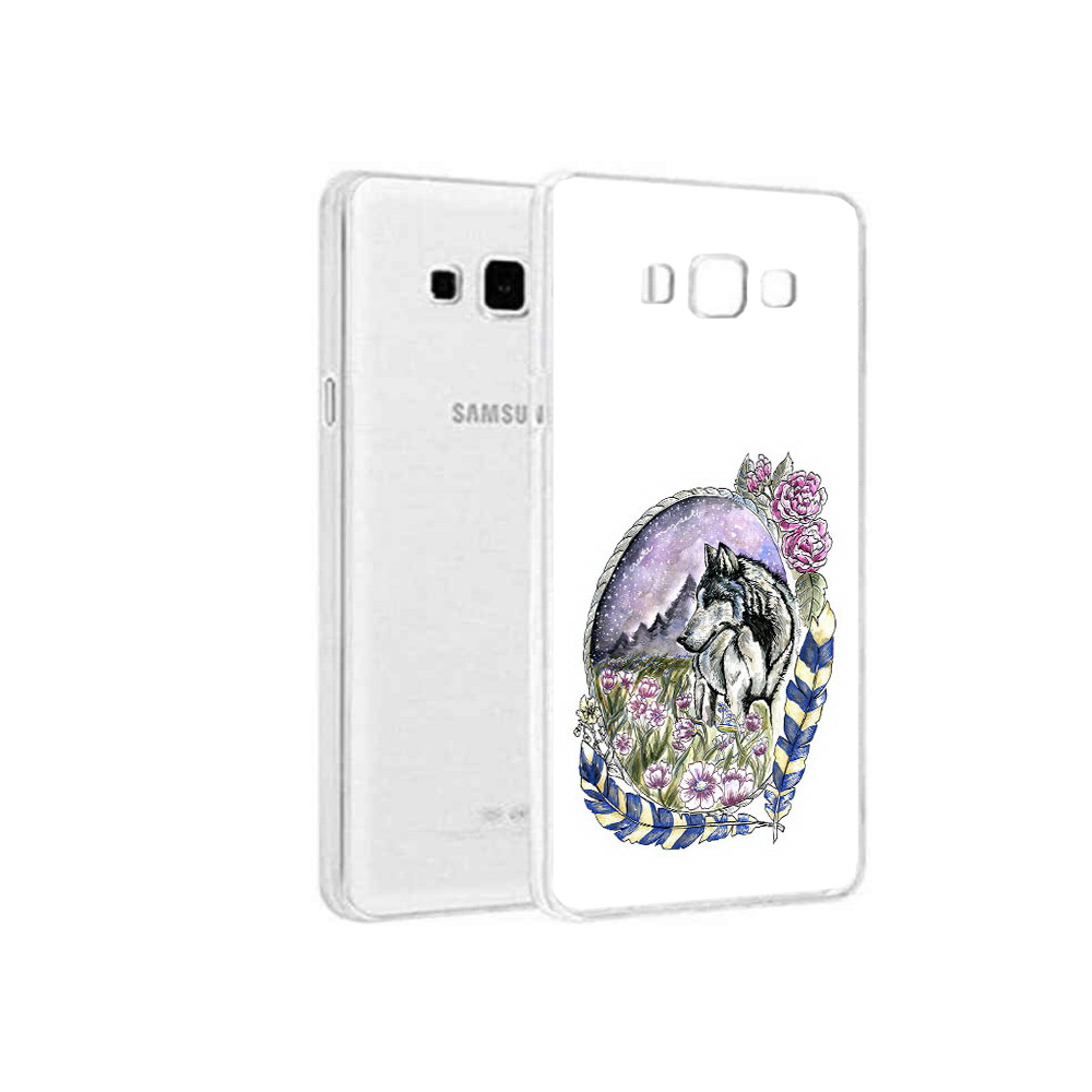 

Чехол MyPads Tocco для Samsung Galaxy A8 нарисованный волк в цветах с перьями, Прозрачный, Tocco
