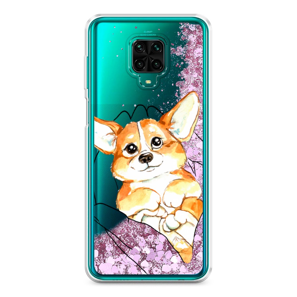 

Жидкий чехол с блестками "Корги в ладошках" на Xiaomi Redmi Note 9 Pro, 38094-1