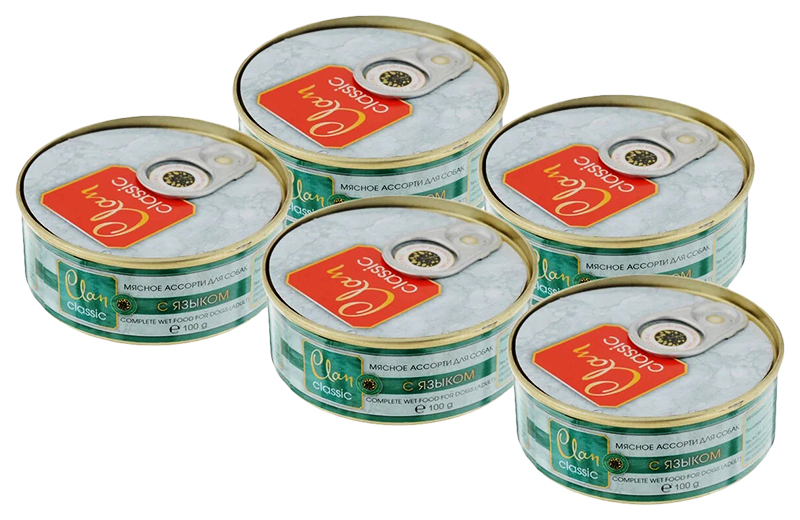 

Влажный корм для собак Clan Classic Мясное ассорти с языком, 340 г, 5 шт