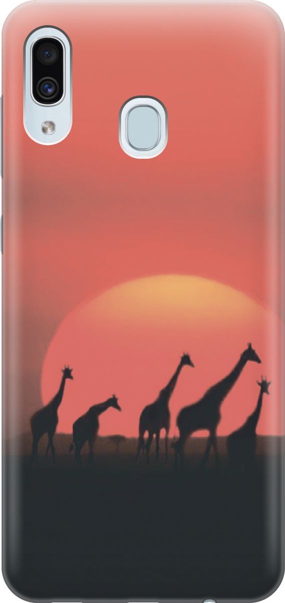 

Силиконовый чехол на Samsung Galaxy A40 с принтом "Жирафы", Красный, 7119