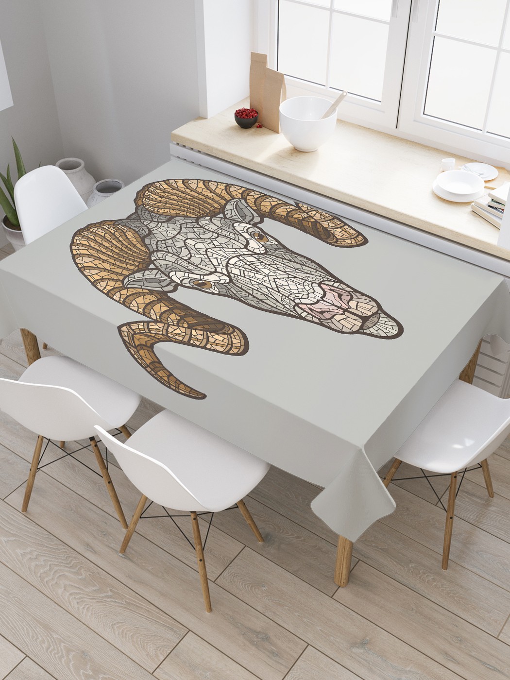 

Скатерть прямоугольная JoyArty "Символ Овна - голова барана" из сатена, 120x145 см, Красный, Символ Овна - голова барана