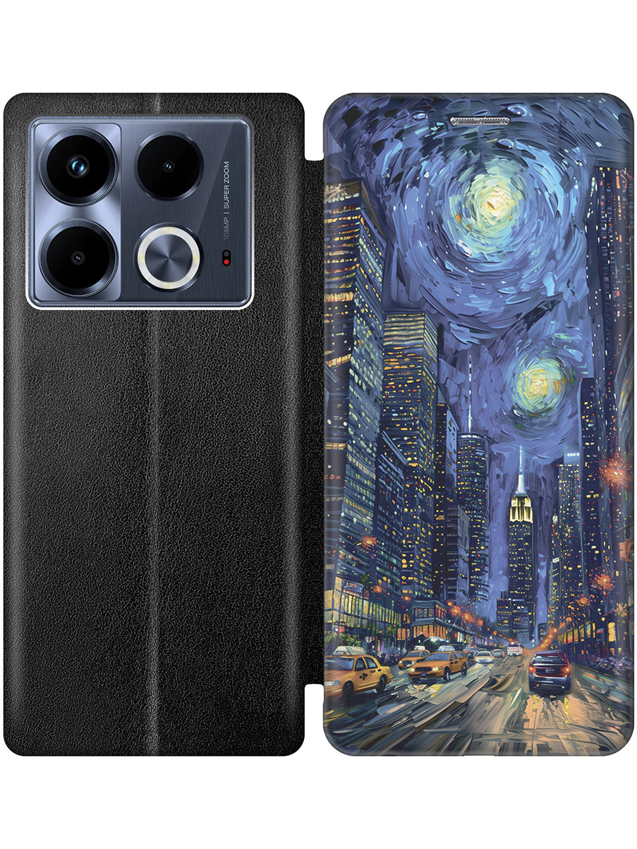 

Чехол-книжка на Infinix Note 40 с принтом "Ночной проспект" черный, Черный;синий, 782626441