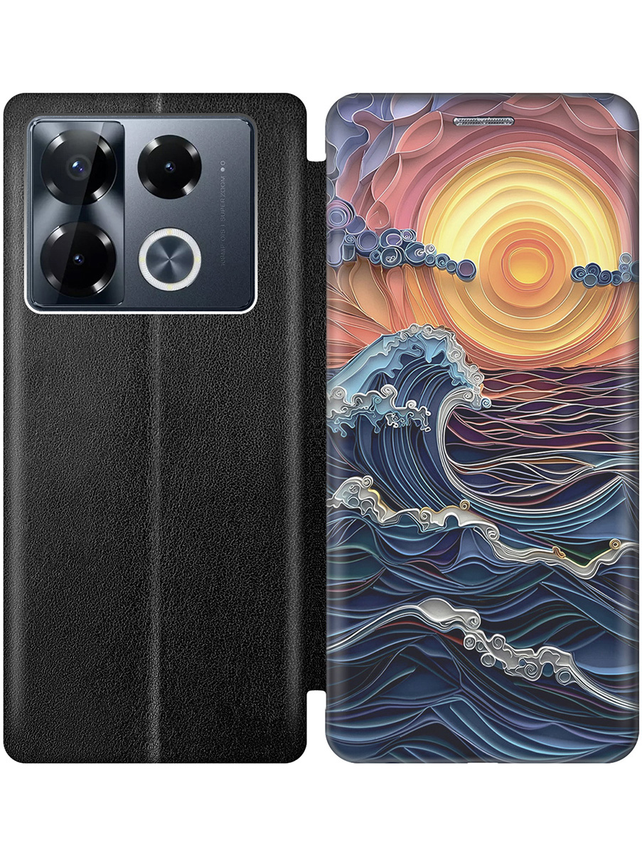 

Чехол-книжка на Infinix Note 40 Pro / 40 Pro 5g / 40 Pro+ 5g с принтом черный 798620, Черный;оранжевый;синий, 782627041