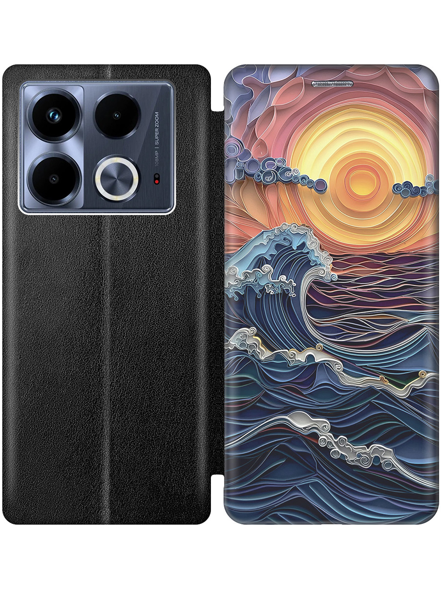 

Чехол-книжка на Infinix Note 40 с принтом "Волны на закате" черный, Черный;оранжевый;синий, 782626441