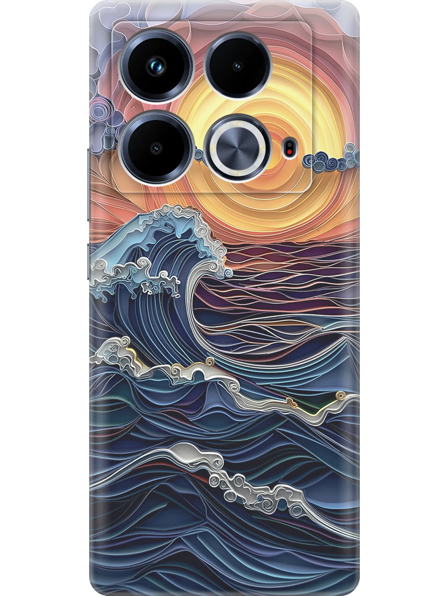 

Силиконовый чехол на Infinix Note 40 с принтом "Волны на закате", Прозрачный;оранжевый;синий, 782626441