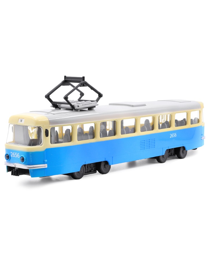 Инерционная модель PLAYSMART 9708C с открывающимися дверями, Трамвай модель технопарк трамвай бело синий инерционный свет звук тrам71403 18sl вuwн