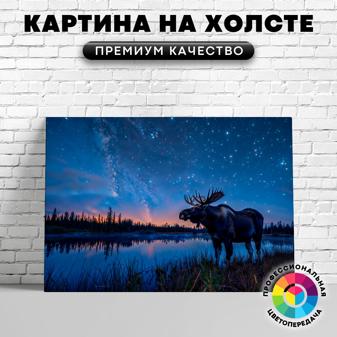 

Картина на холсте Лось и звездное небо 75х100 см, ЖЛОСИ