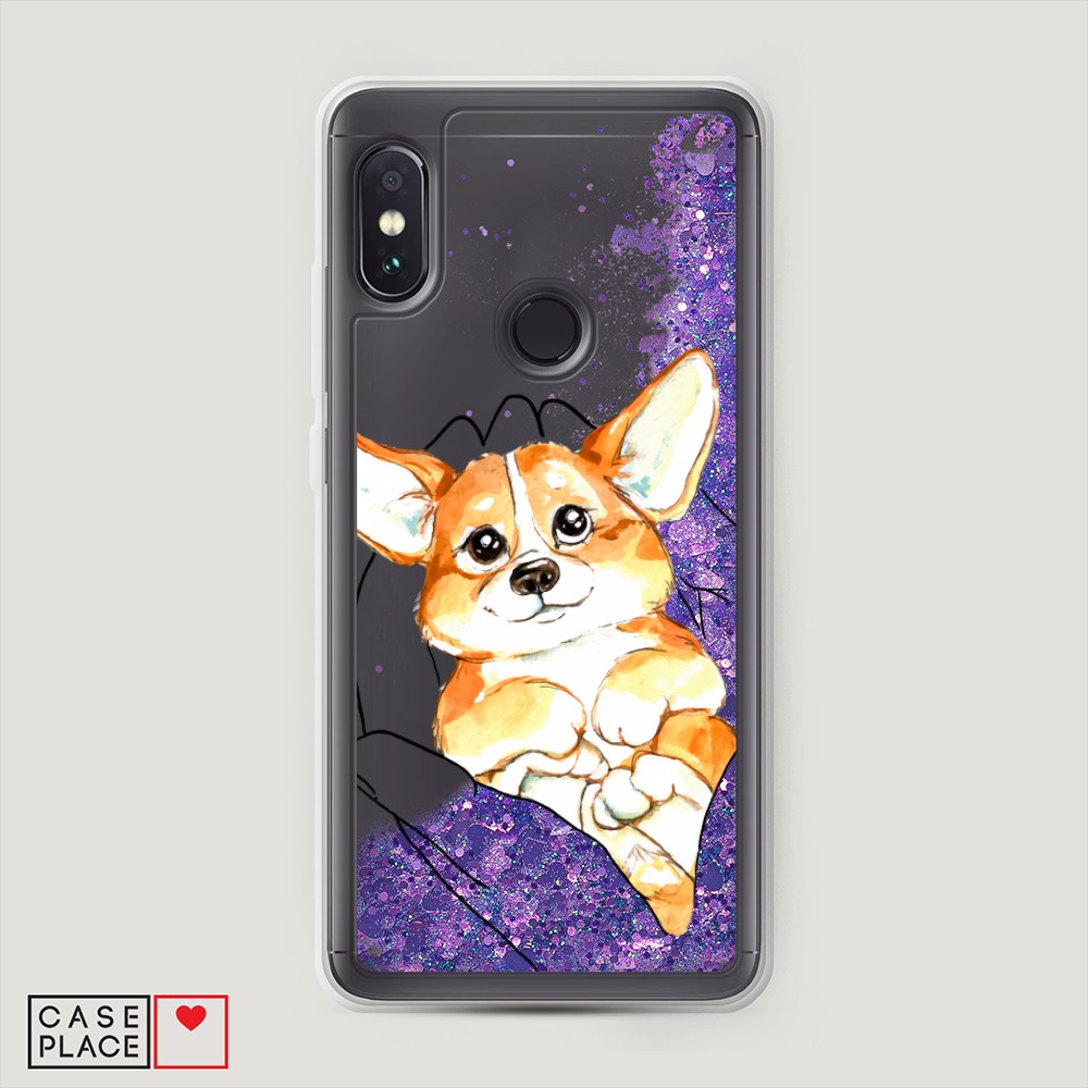 фото Жидкий чехол с блестками "корги в ладошках" на xiaomi redmi note 5 awog