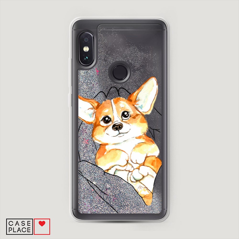 

Жидкий чехол с блестками "Корги в ладошках" на Xiaomi Redmi Note 5, 32791-1