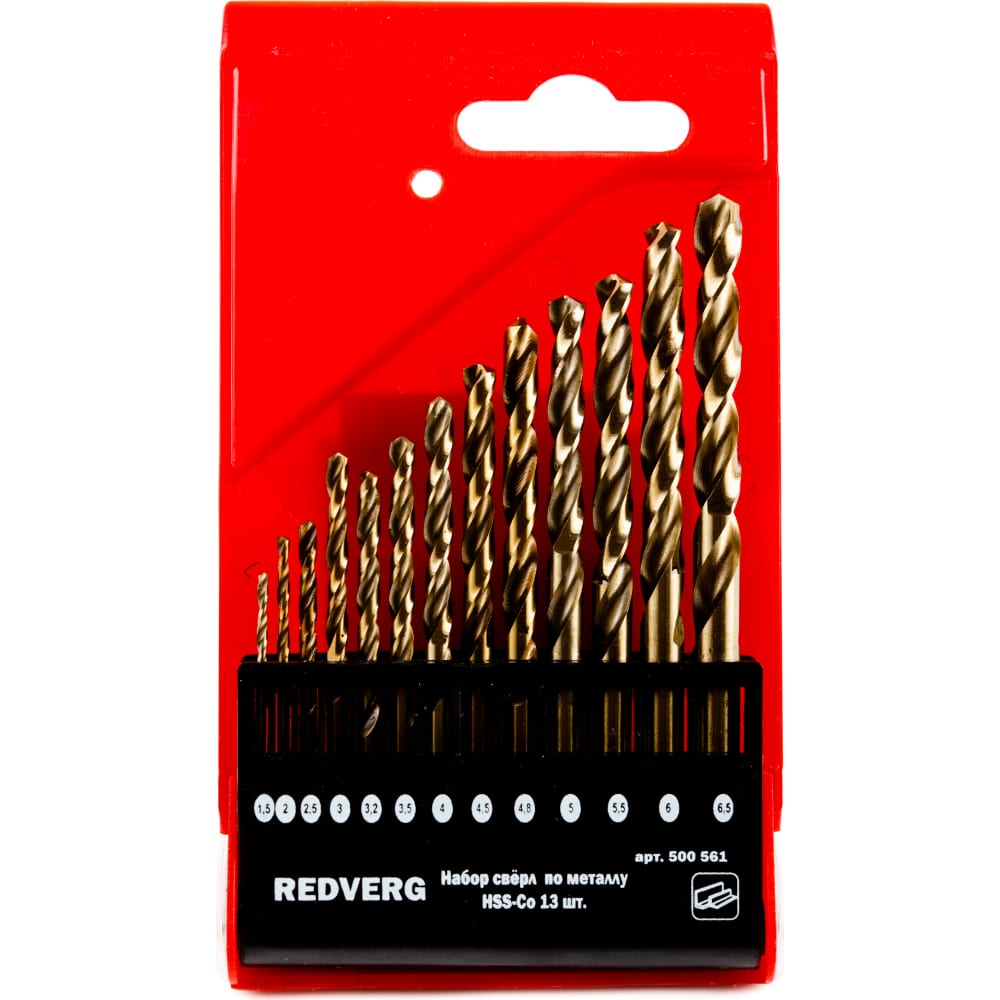REDVERG Набор сверл по металлу 13 шт кобальтовые HSS-Co, 1,5-6,5 мм. 500561 6621092 набор сверл по дереву redverg