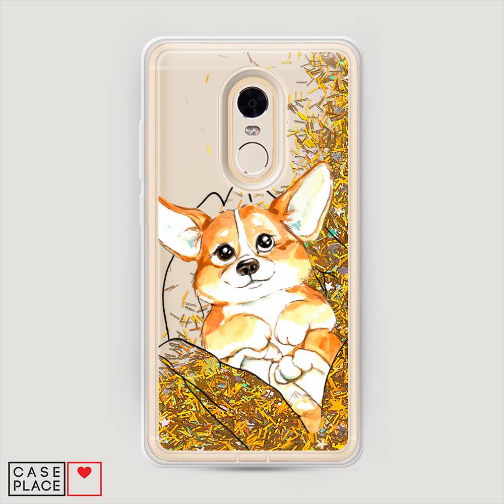 фото Жидкий чехол с блестками "корги в ладошках" на xiaomi redmi note 4x awog