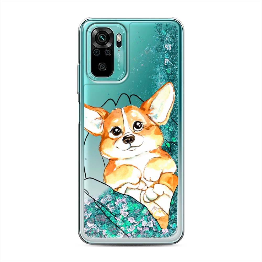 

Жидкий чехол с блестками "Корги в ладошках" на Xiaomi Redmi Note 10S