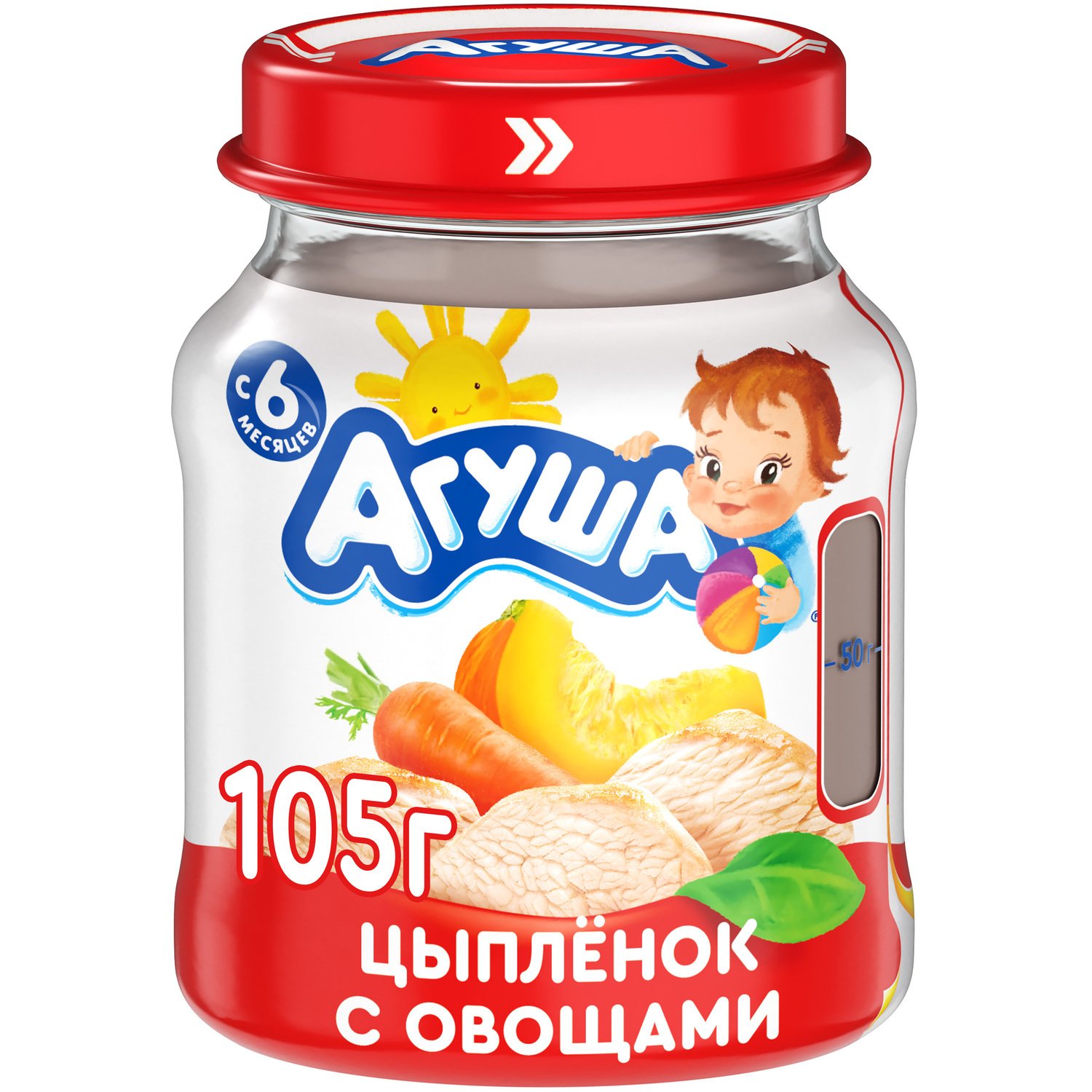 

Пюре Агуша цыпленок-овощи, с 6 месяцев, 105 г