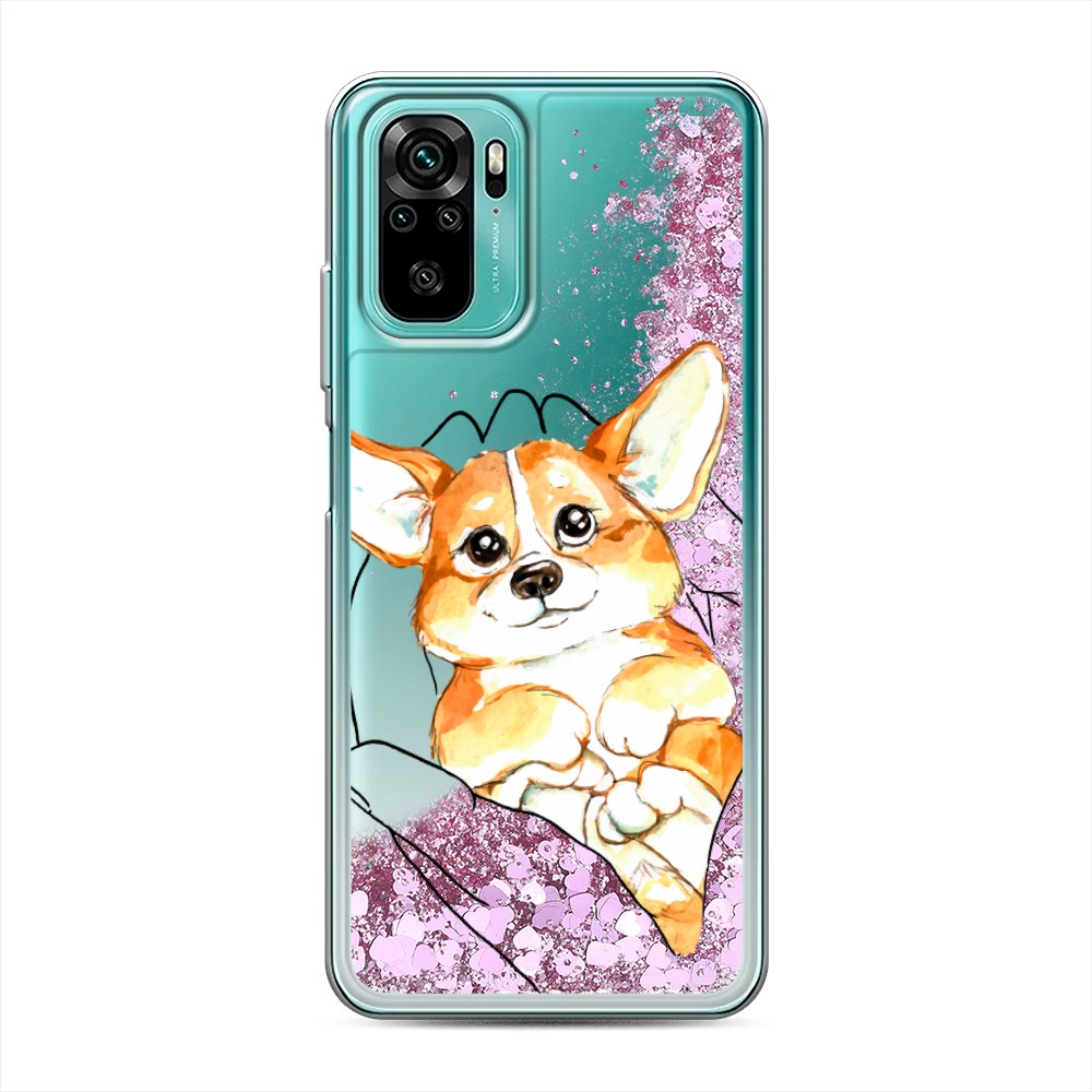 

Жидкий чехол с блестками "Корги в ладошках" на Xiaomi Redmi Note 10S
