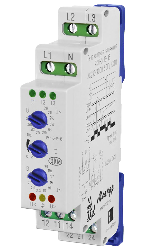 Реле контроля 3ф напряжения РКН-3-15-15 AC230B/AC 400В УХЛ4 4-х проводная схема включения реле контроля напряжения рн 40а энергия