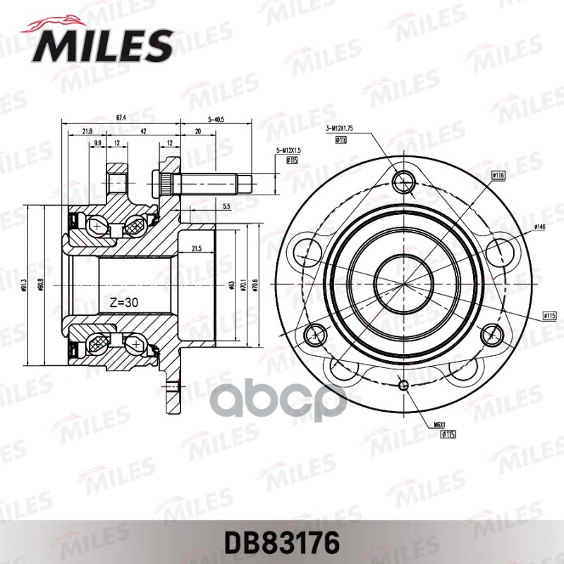 

Ступица С Подшипником Opel Astra J/Chevrolet Cruze 16 D=115x 09- Пер. Miles арт. db83176, DB83176