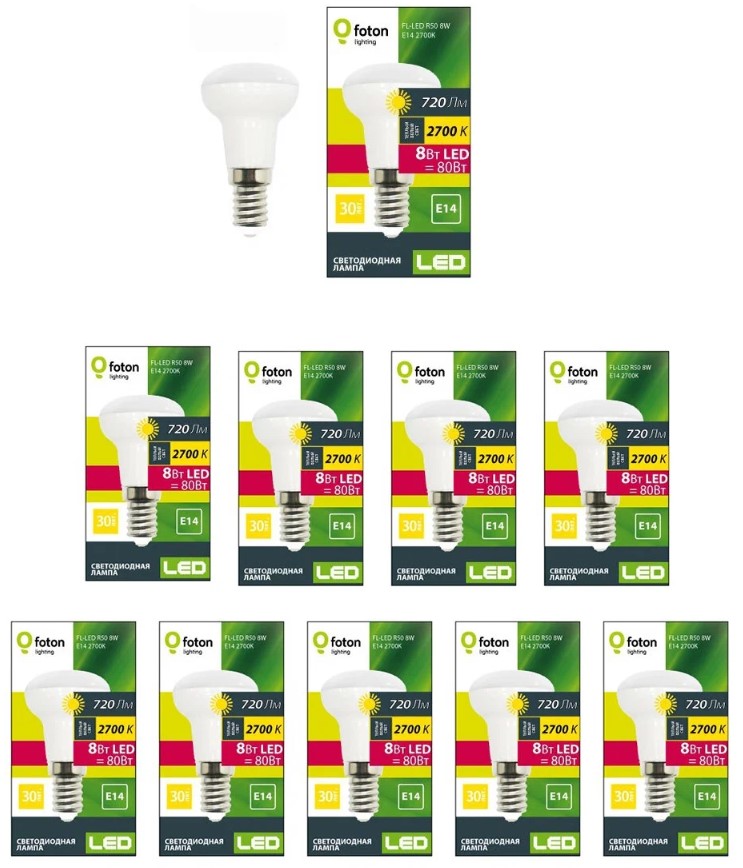 

Лампа LED Foton Lighting Гриб R50 E14 8Вт 220В 720Лм 4200К Нейтральная, уп. 10шт, Гриб