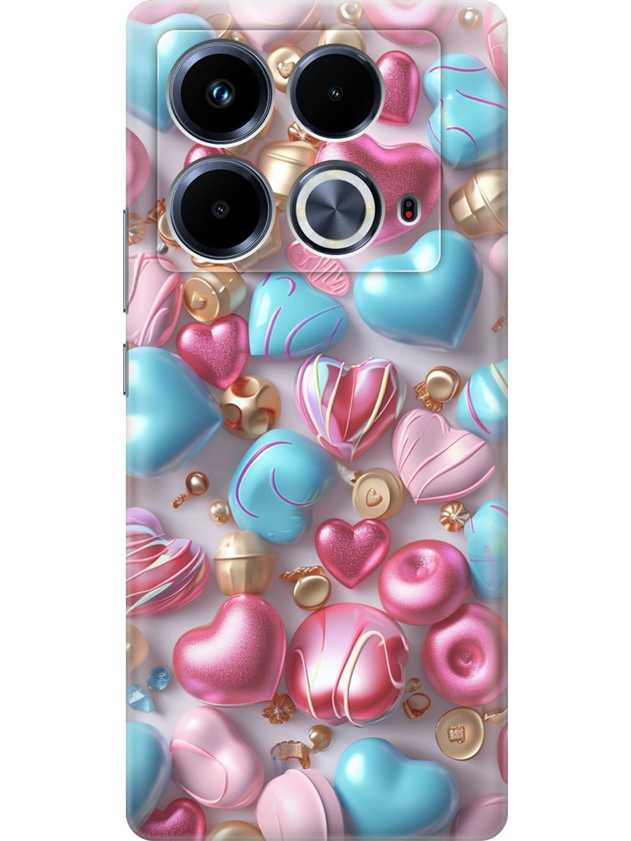 

Силиконовый чехол на Infinix Note 40 с принтом "Конфеты и сердечки", Прозрачный;голубой;розовый, 782626491