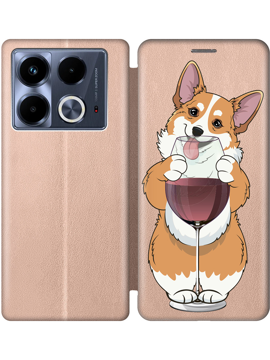 

Чехол-книжка на Infinix Note 40 с принтом "Корги и бокал" золотой, Золотистый;белый;бордовый, 782626461