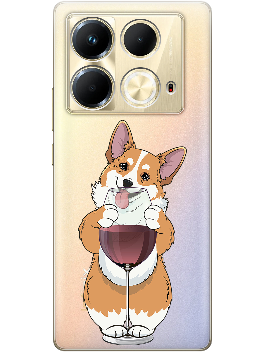 

Силиконовый чехол на Infinix Note 40 с принтом "Корги и бокал", Прозрачный;белый;бордовый, 782626461