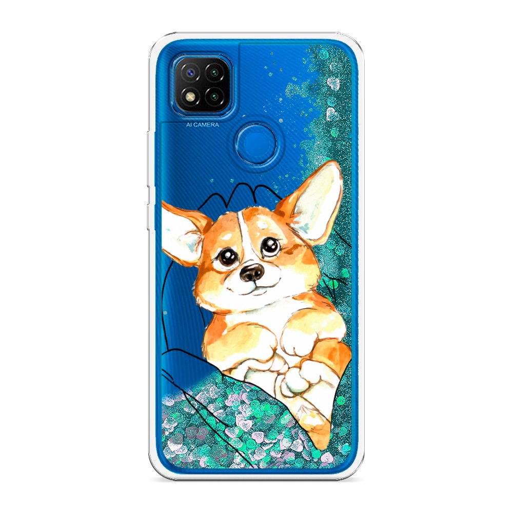 

Жидкий чехол с блестками "Корги в ладошках" на Xiaomi Redmi 9C