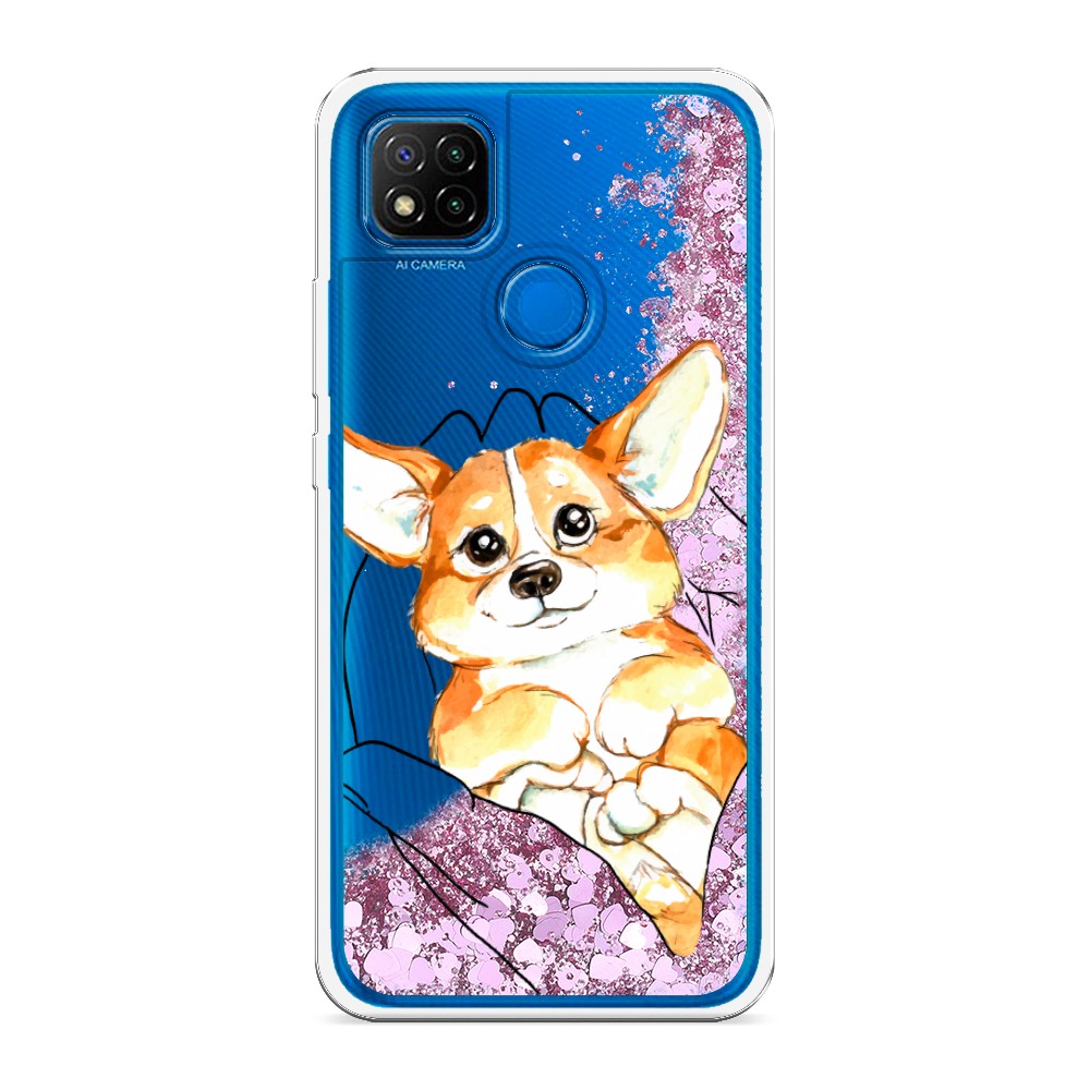 

Жидкий чехол с блестками "Корги в ладошках" на Xiaomi Redmi 9C