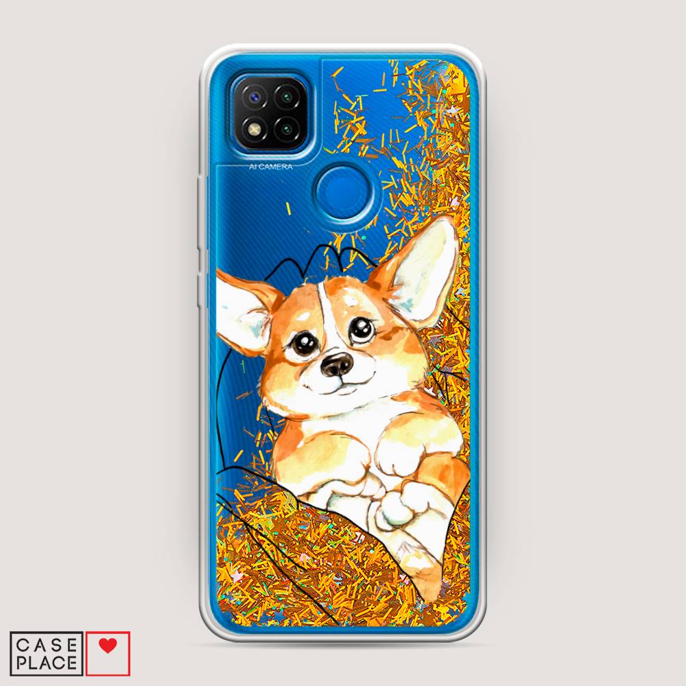 

Жидкий чехол с блестками "Корги в ладошках" на Xiaomi Redmi 9C, 39090-1