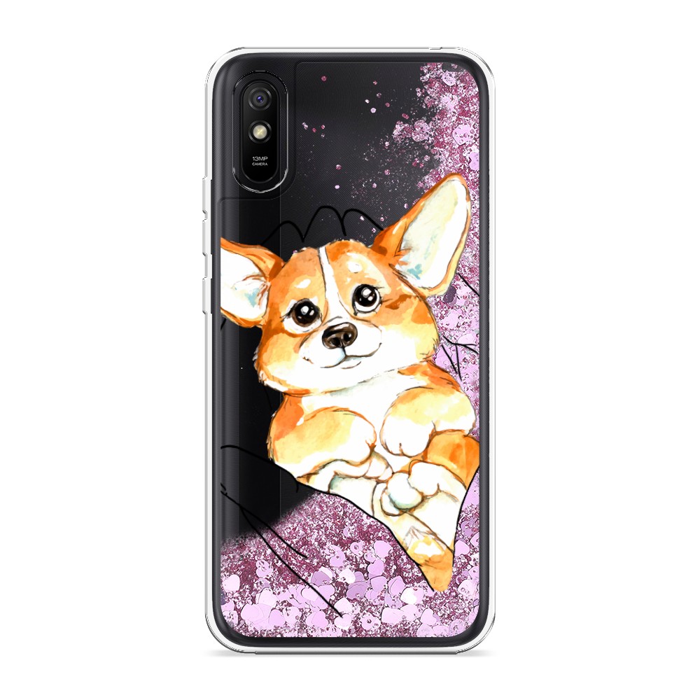 

Жидкий чехол с блестками "Корги в ладошках" на Xiaomi Redmi 9A, 38994-1