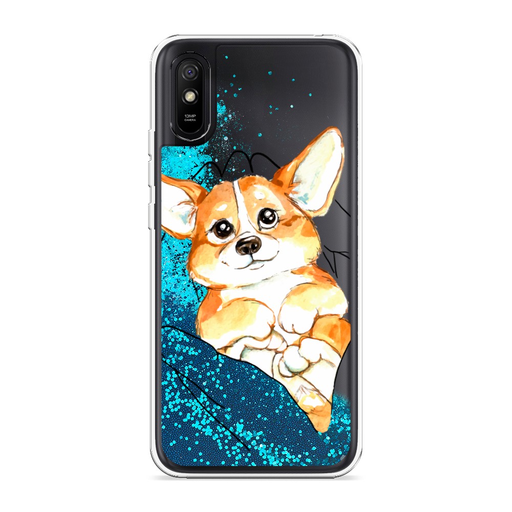 

Жидкий чехол с блестками "Корги в ладошках" на Xiaomi Redmi 9A, 38993-1