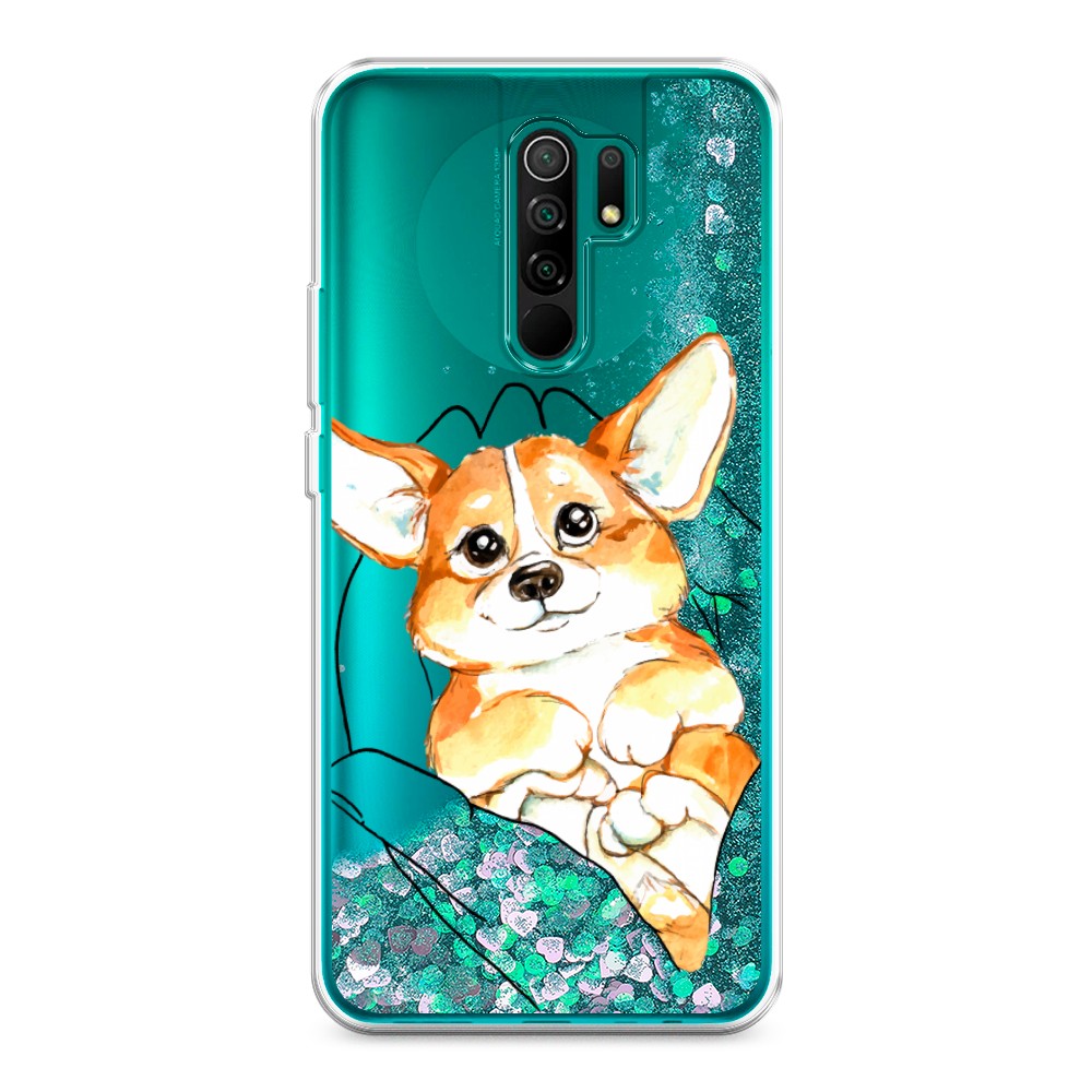 

Жидкий чехол с блестками "Корги в ладошках" на Xiaomi Redmi 9, 38395-1
