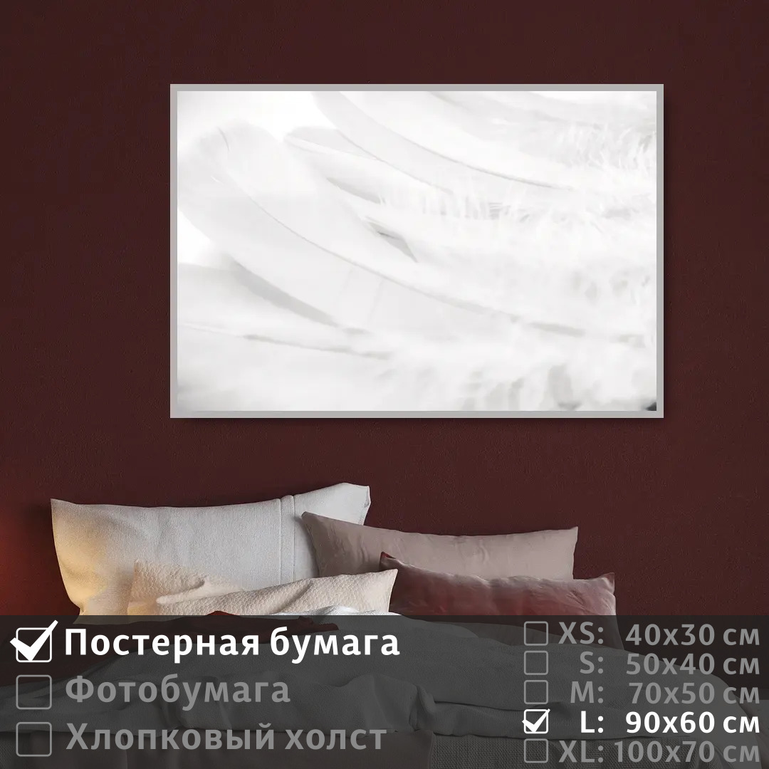 

Постер на стену ПолиЦентр Перо в белых тонах 90х60 см, ПероВБелыхТонах