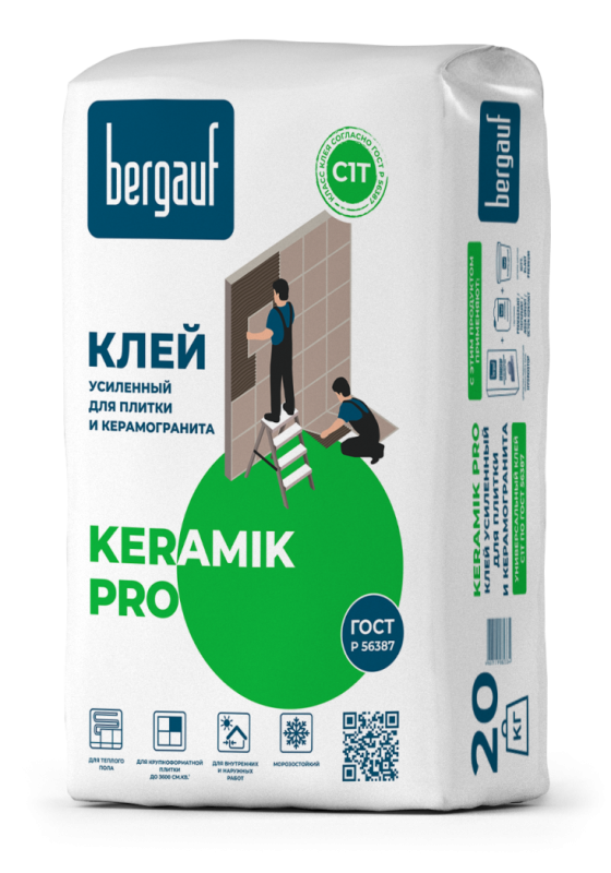 фото Клей усиленный 20 кг для керамической плитки keramik pro с1 bergauf 1/64