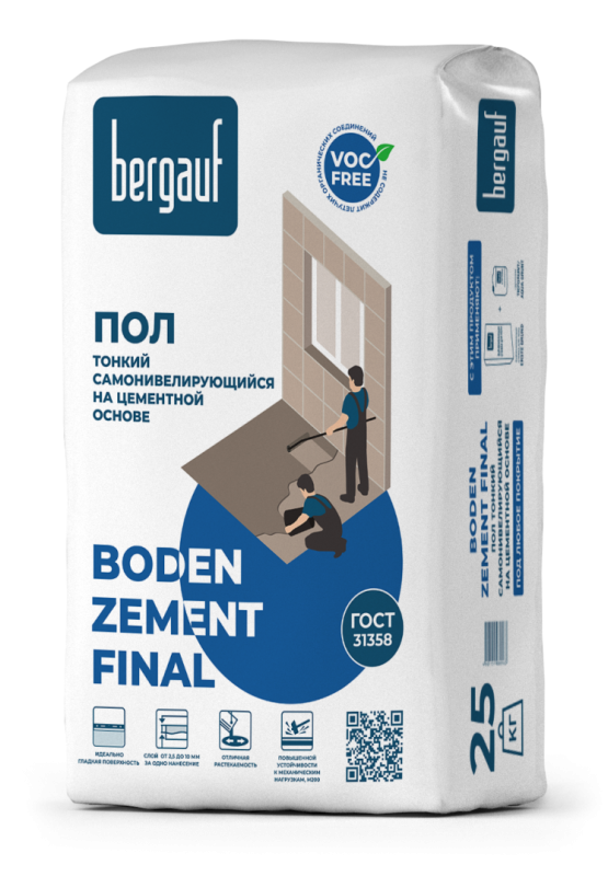 

Ровнитель самонивелирующийся Boden Zement Final 2,5-10мм 25кг Bergauf 1/56 (01115)