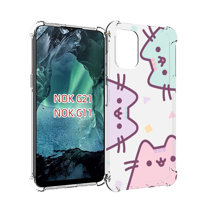 Чехол Mypads Котики Зеленый Фиолетовый Розовый Женский Для Nokia G11/G21