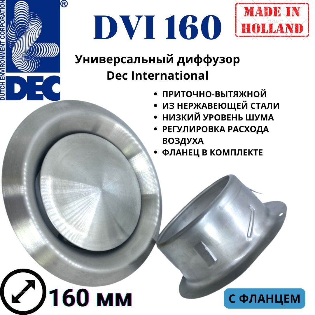 Европейский диффузор с фланцем Dec International, DVi160 из нержавеющей стали, D160мм international