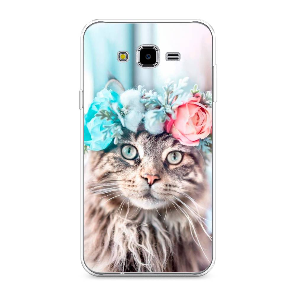 

Чехол Awog на Samsung Galaxy J7 Neo "Кот в венке", Серый;голубой;розовый, 25350-2