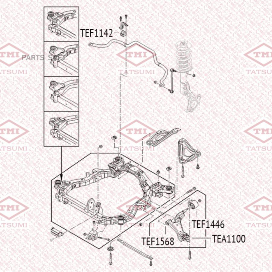 

Сайлентблок рычага CHEVROLET CAPTIVA 07- перед.подв.задн.с кронштейном Tatsumi TEF1446