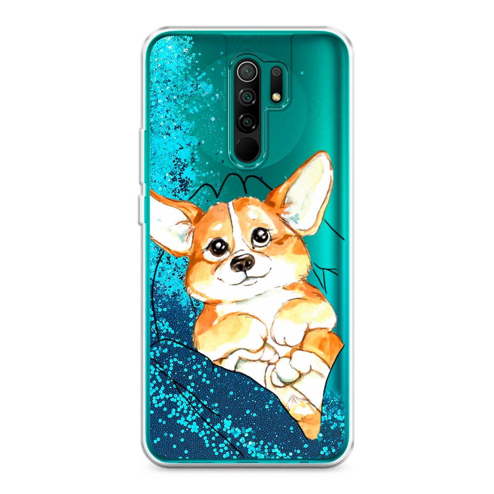

Жидкий чехол с блестками "Корги в ладошках" на Xiaomi Redmi 9, 38393-1