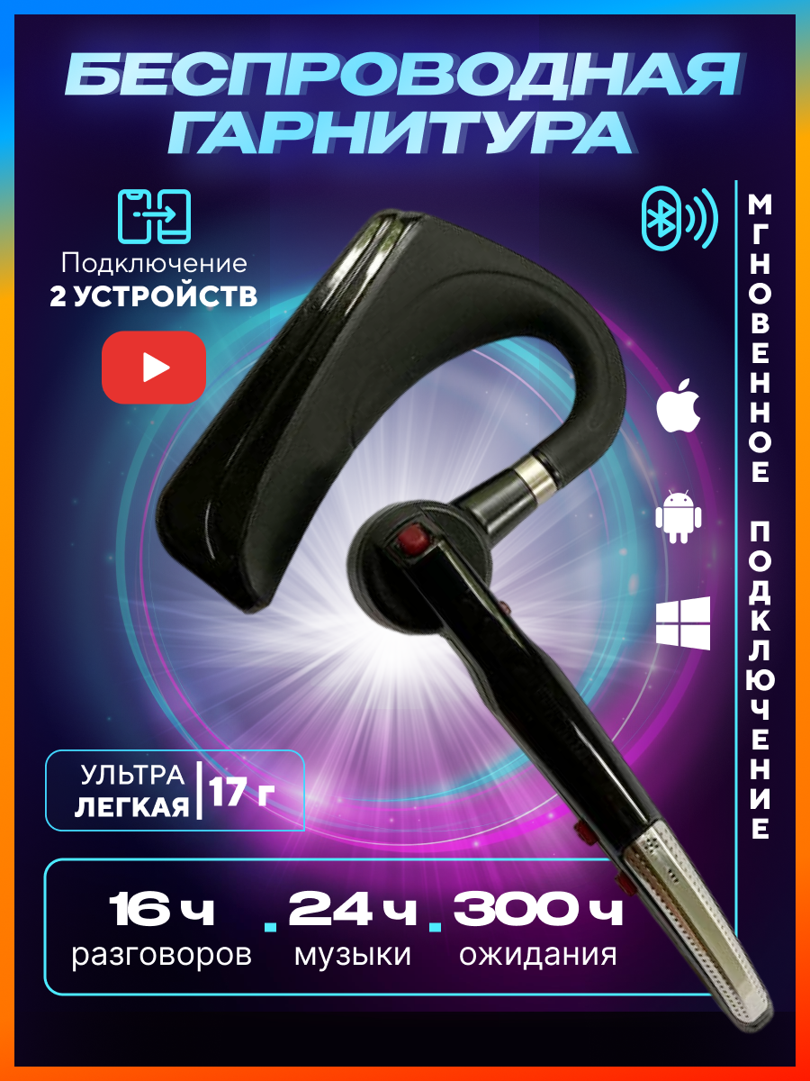 

Беспроводная Bluetooth гарнитура Taymlux HSP-B3 PRO черный с шумоподавлением, HSP-B3 PRO