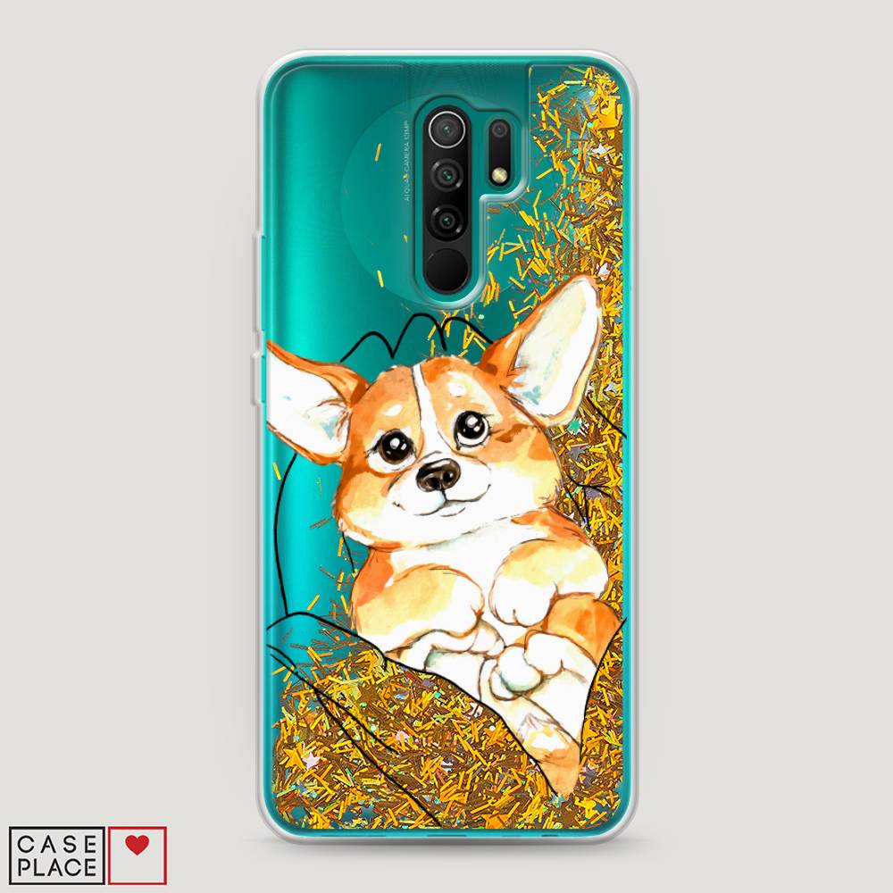 

Жидкий чехол с блестками "Корги в ладошках" на Xiaomi Redmi 9, 38390-1