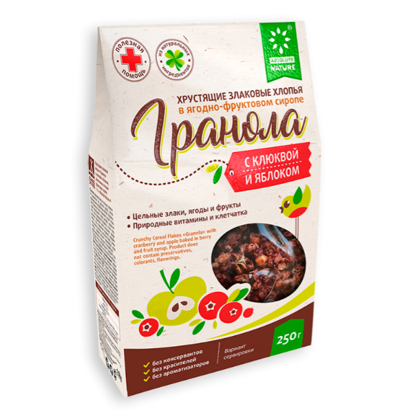 

Гранола Absolute Nature Клюква и Яблоко 250гр